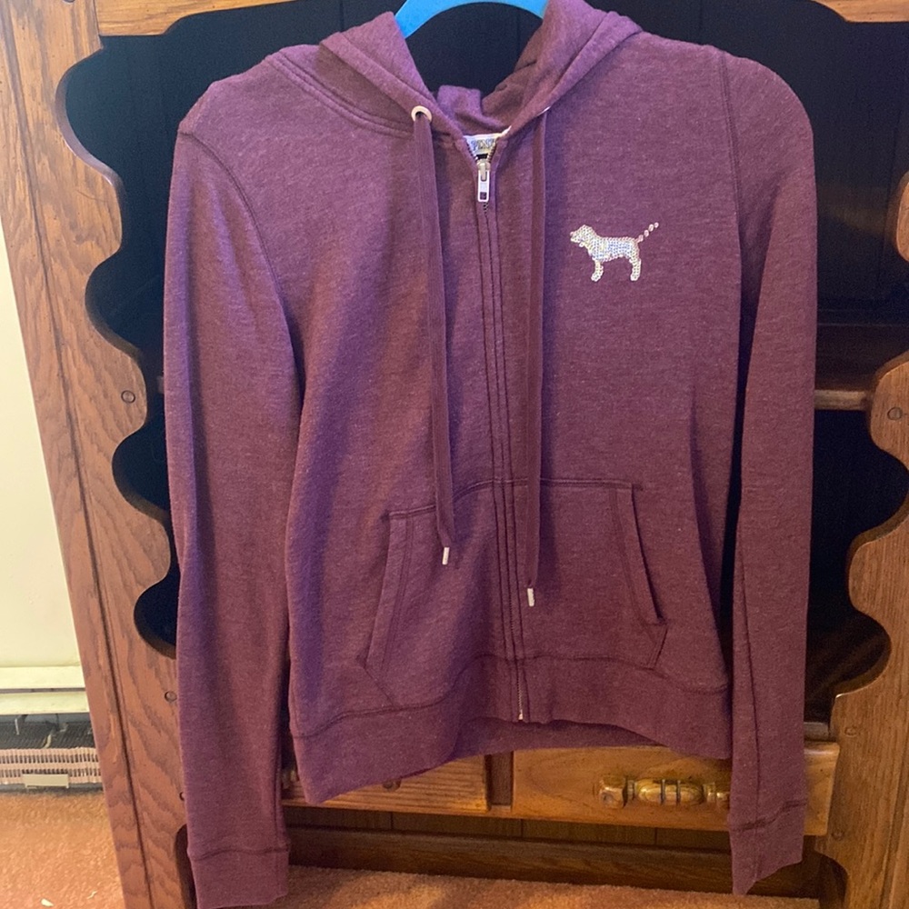 VS PINK Sequin Zippered Hoodie sz Small - Picture 2 of 7
